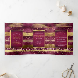 Convite Com Dobra Tripla Casamento de pinceladas Douradas e entupidas