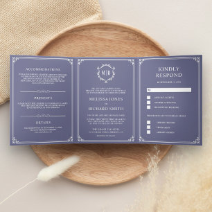 Convite Com Dobra Tripla Casamento de Púrpura Púrpura Púrpura Elegante