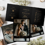 Convite Com Dobra Tripla Casamento de RSVP de Código de Foto Dourada Mínimo<br><div class="desc">Convite Dourado de casamento Gatefold Preto com RSVP e Detalhes do Código QR,  Convite Fotográfico All-In-One,  Nossos convites para casamento concertina são uma maravilhosa opção de convite completo.</div>