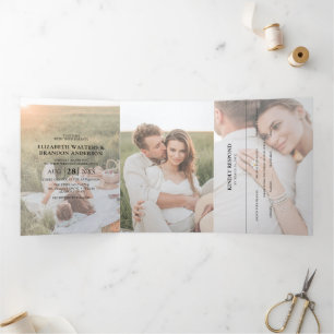 Convite Com Dobra Tripla Casamento de Sobreposição de Foto por Retrato Mode