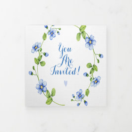 Convite Com Dobra Tripla Casamento de terra florido de flor selvagem azul f