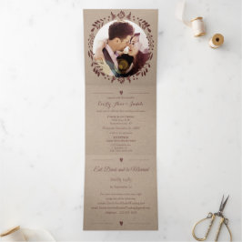 Convite Com Dobra Tripla Casamento de Wreath Vermelha Floral Vermelha Com V