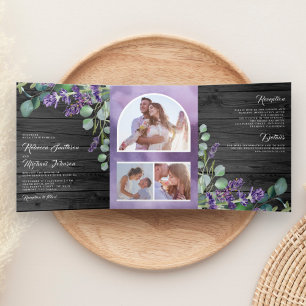 Convite Com Dobra Tripla Casamento do Arco Fotográfico Eucalyptus Lavanda R