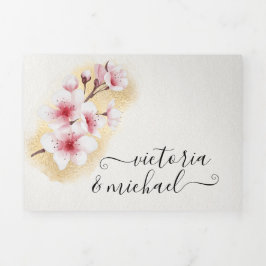 Convite Com Dobra Tripla Casamento Dourado e Suave Asiático