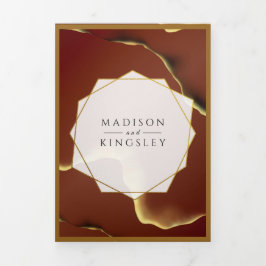 Convite Com Dobra Tripla Casamento Dourado 🌿 Elegante Inky Abstrato