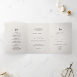 Convite Com Dobra Tripla Casamento Elegante Bege Atemporal