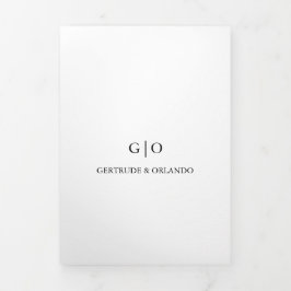 Convite Com Dobra Tripla Casamento Elegante Branco e Negro Clássico