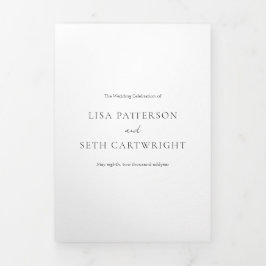 Convite Com Dobra Tripla Casamento Elegante Clássico de Foto Minimalista Si