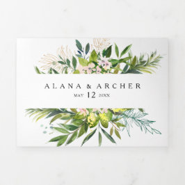 Convite Com Dobra Tripla Casamento Elegante De Verde Oleícola Tudo Em Três