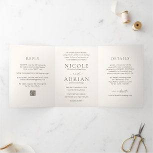 Convite Com Dobra Tripla Casamento elegante do Código IQ de Marfim Clássico