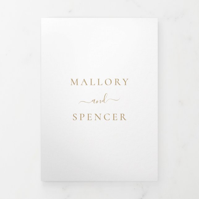 Convite Com Dobra Tripla Casamento Elegante Dourado Tradicional (Cobrir)