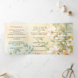 Convite Com Dobra Tripla Casamento Elegante em Pastel