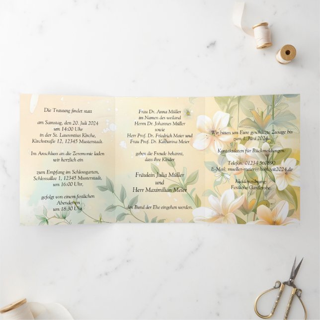 Convite Com Dobra Tripla Casamento Elegante em Pastel (Dentro)