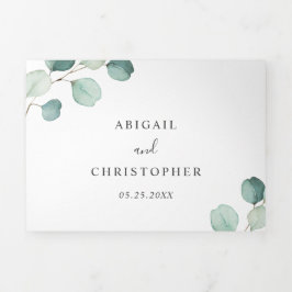 Convite Com Dobra Tripla Casamento Elegante Eucalyptus Russo Simples