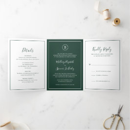 Convite Com Dobra Tripla Casamento Elegante Floresta Verde Tradicional