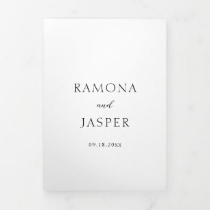 Convite Com Dobra Tripla Casamento Elegante Mínimo Ramona Black e White