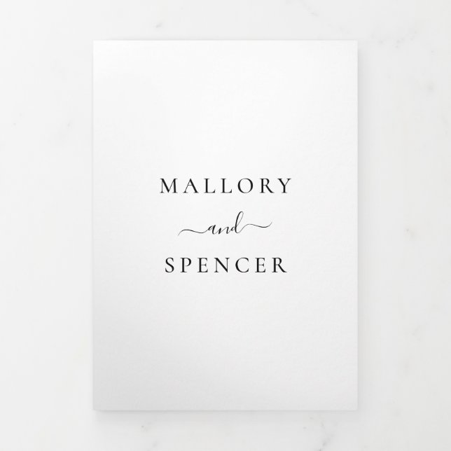 Convite Com Dobra Tripla Casamento Elegante Tradicional de Preto e Branco (Cobrir)