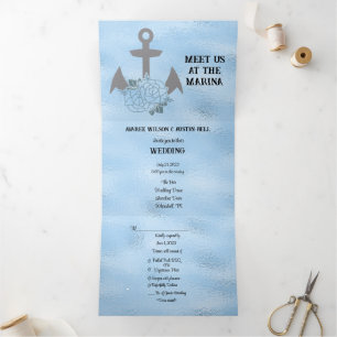 Convite Com Dobra Tripla Casamento Estilo Marina Crystal Blue  