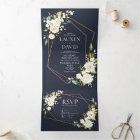 Casamento Floral Branco Azul Geométrico de Cobre