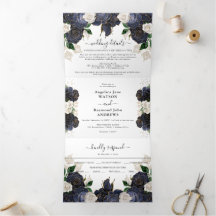 Casamento Floral Elegante Azul Marinho e Branco