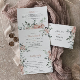 Convite Com Dobra Tripla Casamento Floral Rosa Rosa Rosa Clássica