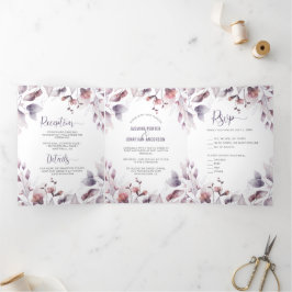 Convite Com Dobra Tripla Casamento Floral Rosa-Rosa-Rosa-Rústico