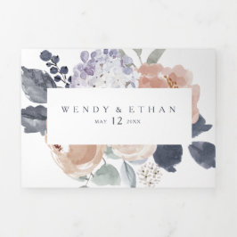 Convite Com Dobra Tripla Casamento Floral Russo Simples Tudo Em Uma Tripla