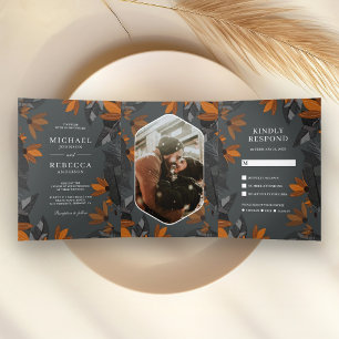 Convite Com Dobra Tripla Casamento Floral Terracota Laranja Terroso Rústico