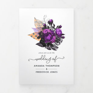 Convite Com Dobra Tripla Casamento Floral Vintage de Halloween