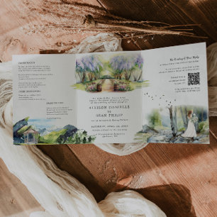 Convite Com Dobra Tripla Casamento Floresta Primavera Rústica