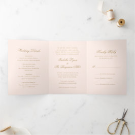 Convite Com Dobra Tripla Casamento Formal Elegante Rosa Tradicional