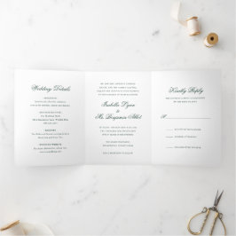 Convite Com Dobra Tripla Casamento Formal Elegante Verde Floresta Tradicion