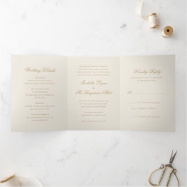 Convite Com Dobra Tripla Casamento Formal Tradicional em Marfim Elegante