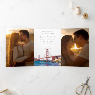 Convite Com Dobra Tripla Casamento Foto QR Code 3 San Francisco