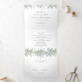 Convite Com Dobra Tripla Casamento Fotográfico Elegante Greenery Monograma