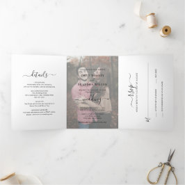 Convite Com Dobra Tripla Casamento Fotográfico Simples e Elegante Moderna