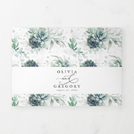 Convite Com Dobra Tripla Casamento Genérico Romântico Elegante Suculente de