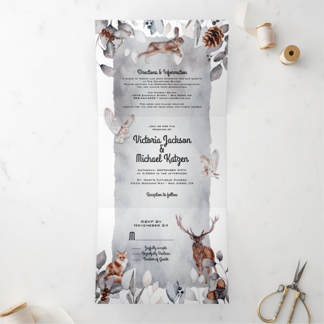 Convite Com Dobra Tripla Casamento legal da Floresta da Floresta (Dentro)