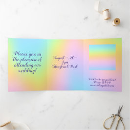 Convite Com Dobra Tripla Casamento magnífico do Pastel Rainbow