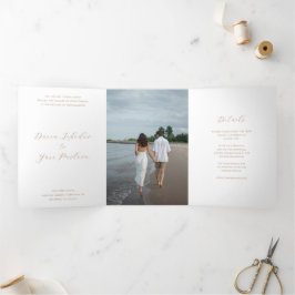 Convite Com Dobra Tripla Casamento Minimalista Moderno Bege