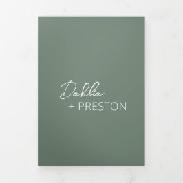 Convite Com Dobra Tripla Casamento Mínimo Verde Foto Moderno