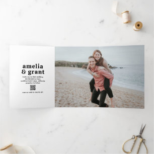 Convite Com Dobra Tripla Casamento Moderno Amelia Black White