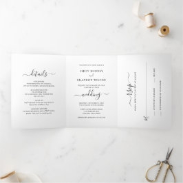 Convite Com Dobra Tripla Casamento Moderno com Foto Simples e Elegante