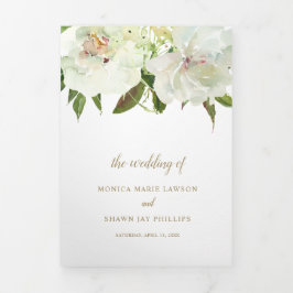 Convite Com Dobra Tripla Casamento Moderno Dourado Branco Elegante