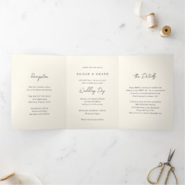 Convite Com Dobra Tripla Casamento Moderno Simples Cream