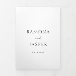 Convite Com Dobra Tripla Casamento Moderno Simples Negro e Branco