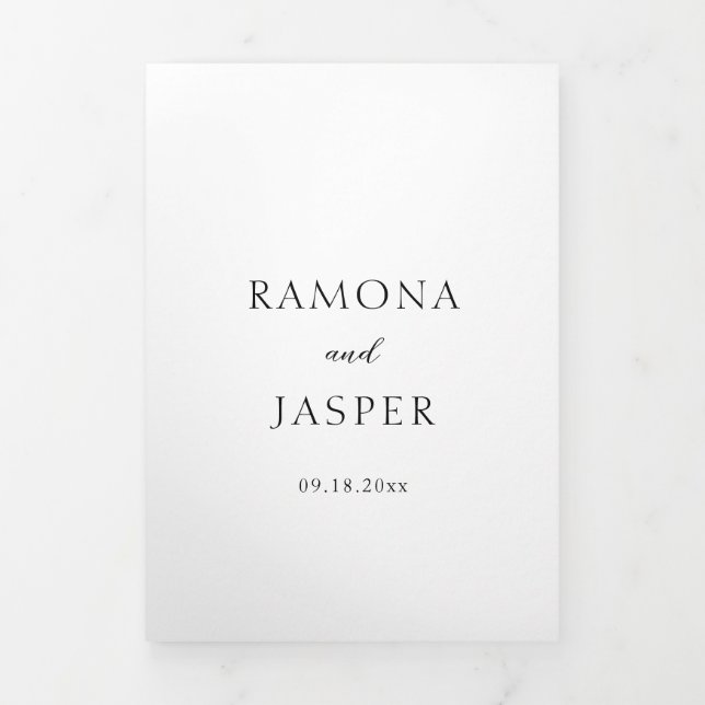 Convite Com Dobra Tripla Casamento Moderno Simples Negro e Branco (Cobrir)