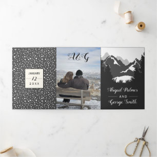 Convite Com Dobra Tripla casamento no inverno de fotografias de montanhas e