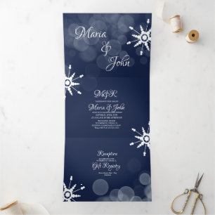 Convite Com Dobra Tripla Casamento no inverno lindo Flocos de Neve Luzes Bo