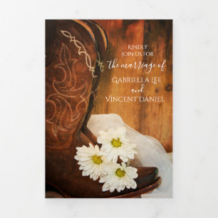 Convite Com Dobra Tripla Casamento Ocidental das Estrelas Brancas e Boots d